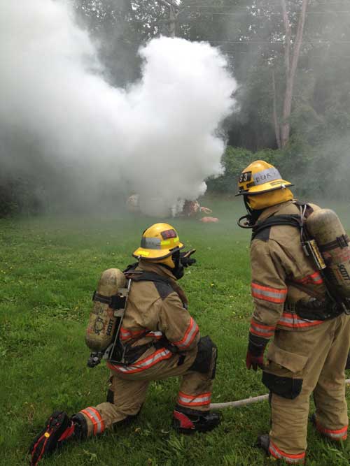 Smoke candles used in a fire training scenario